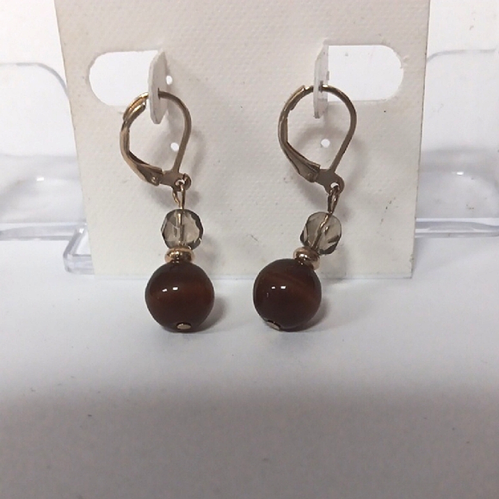 Brown Dangle Earrings with Lever-Back Closure
